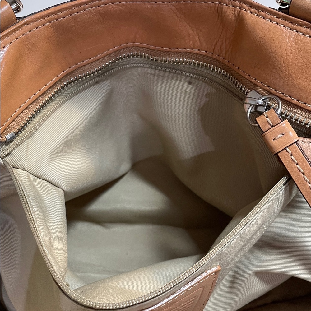 Coach Brown and White Leather Satchel - Picture 6 of 6
